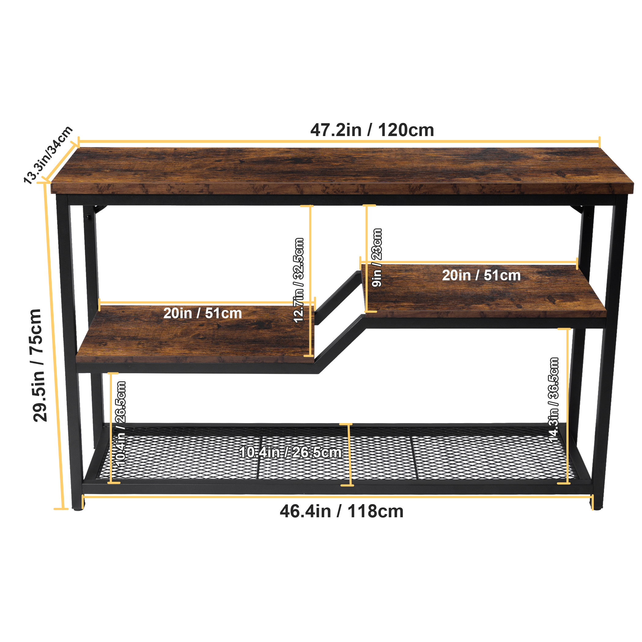Tektalk console table entryway table sofa table with steel frame and shelf - Image 4