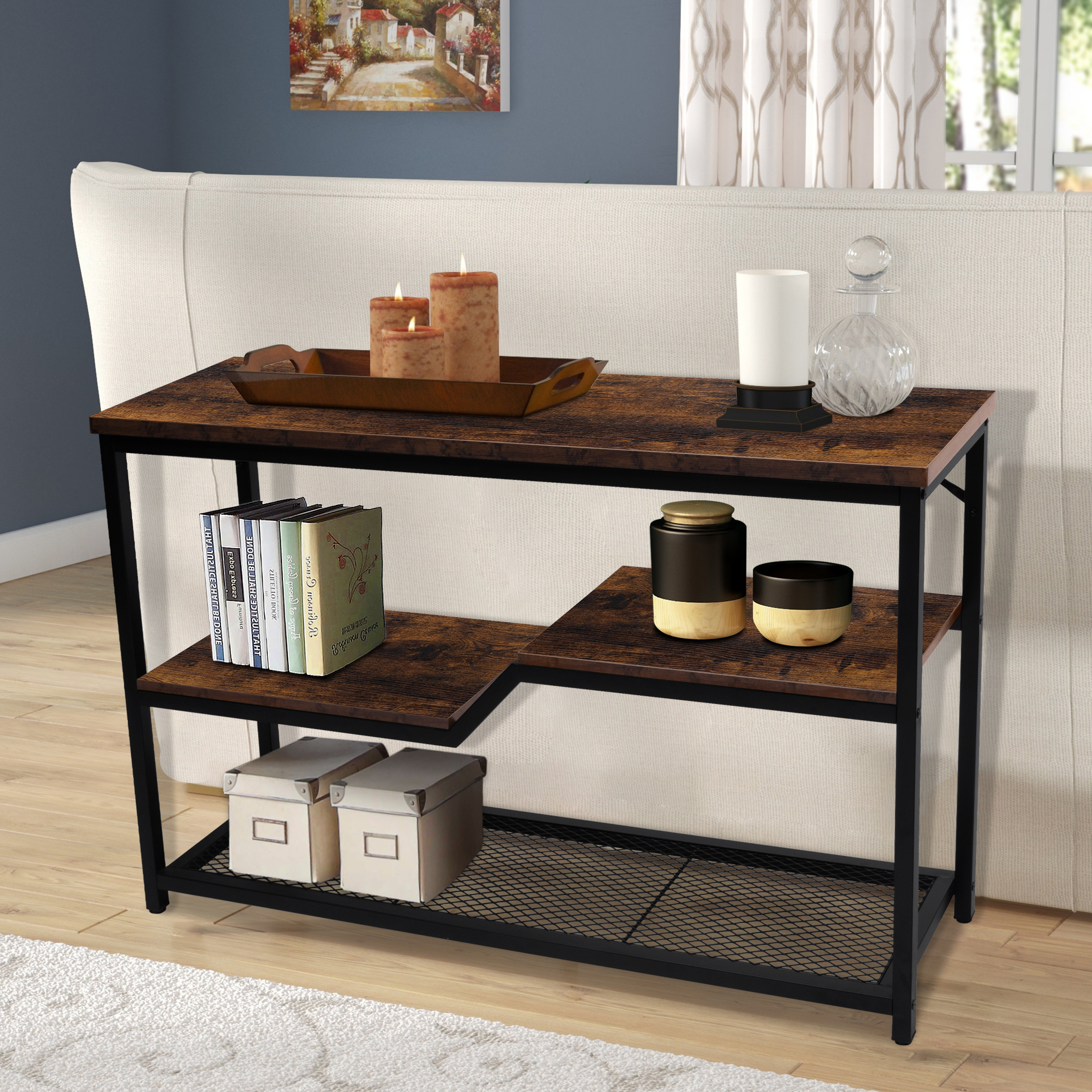 Tektalk console table entryway table sofa table with steel frame and shelf - Image 6