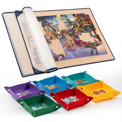 Tektalk Jigsaw Puzzle Board with 6 Color Sorting Trays, Up to 1500 Pieces – Khaki