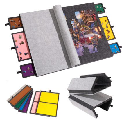 Tektalk Foldable Puzzle Board with 6 Colored Drawers，Storing for 1500 Jigsaw Puzzle Pieces