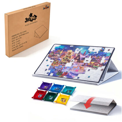Portable Puzzle Mat for 1000 Pieces Jigsaw Puzzles, Puzzle Board with 6 Colored Sorting Trays - Light Gray