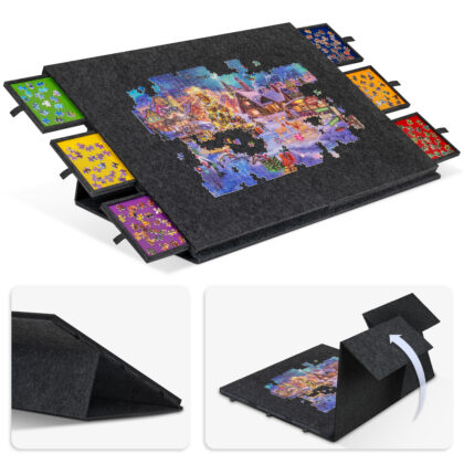 2000 Pieces Portable Jigsaw Puzzle Board with 6 Drawers & Trays - Dark Gray