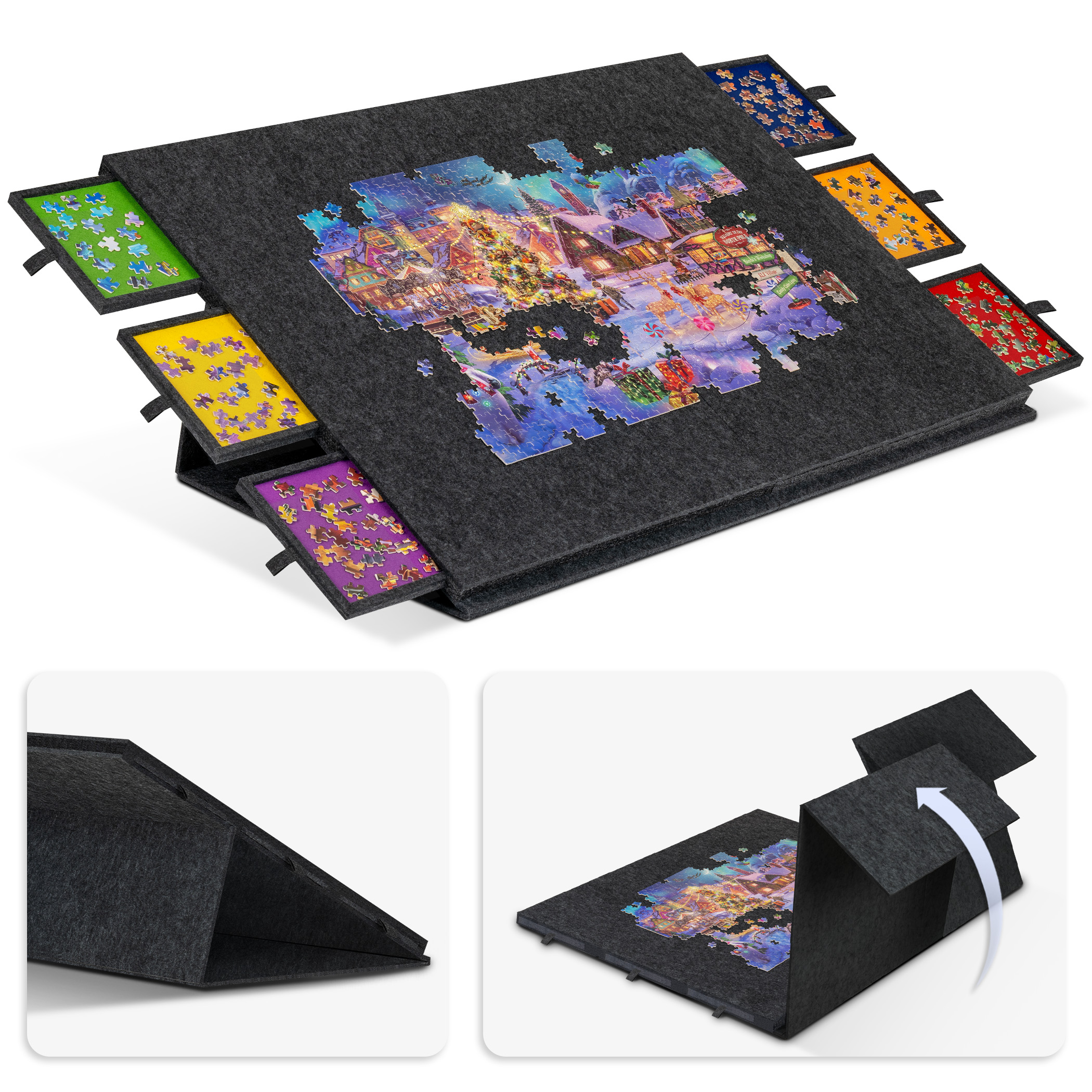 2000 Pieces Portable Jigsaw Puzzle Board with 6 Drawers & Trays - Dark Gray