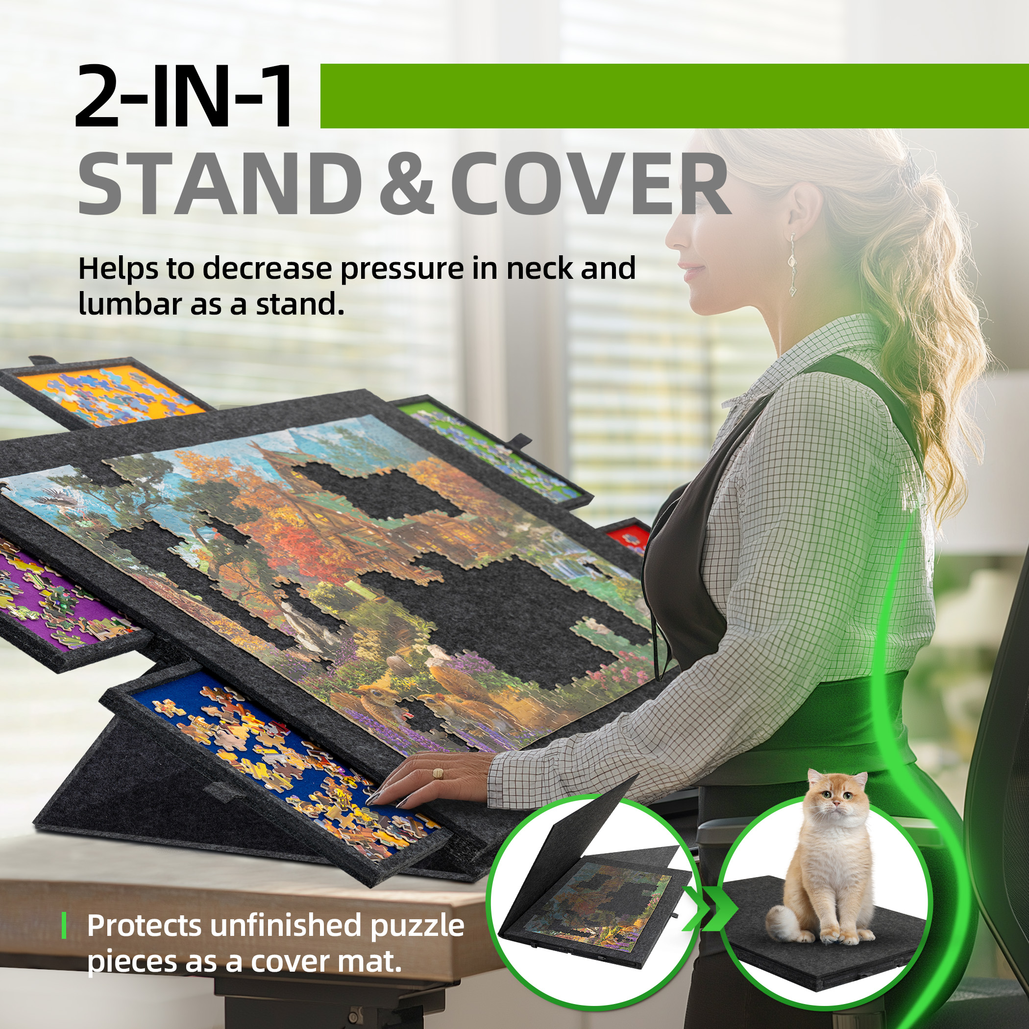 1500 Piece Tilting Jigsaw Puzzle Board with 2-in-1 Puzzle Stand & Cover - Dark Gray - Image 2