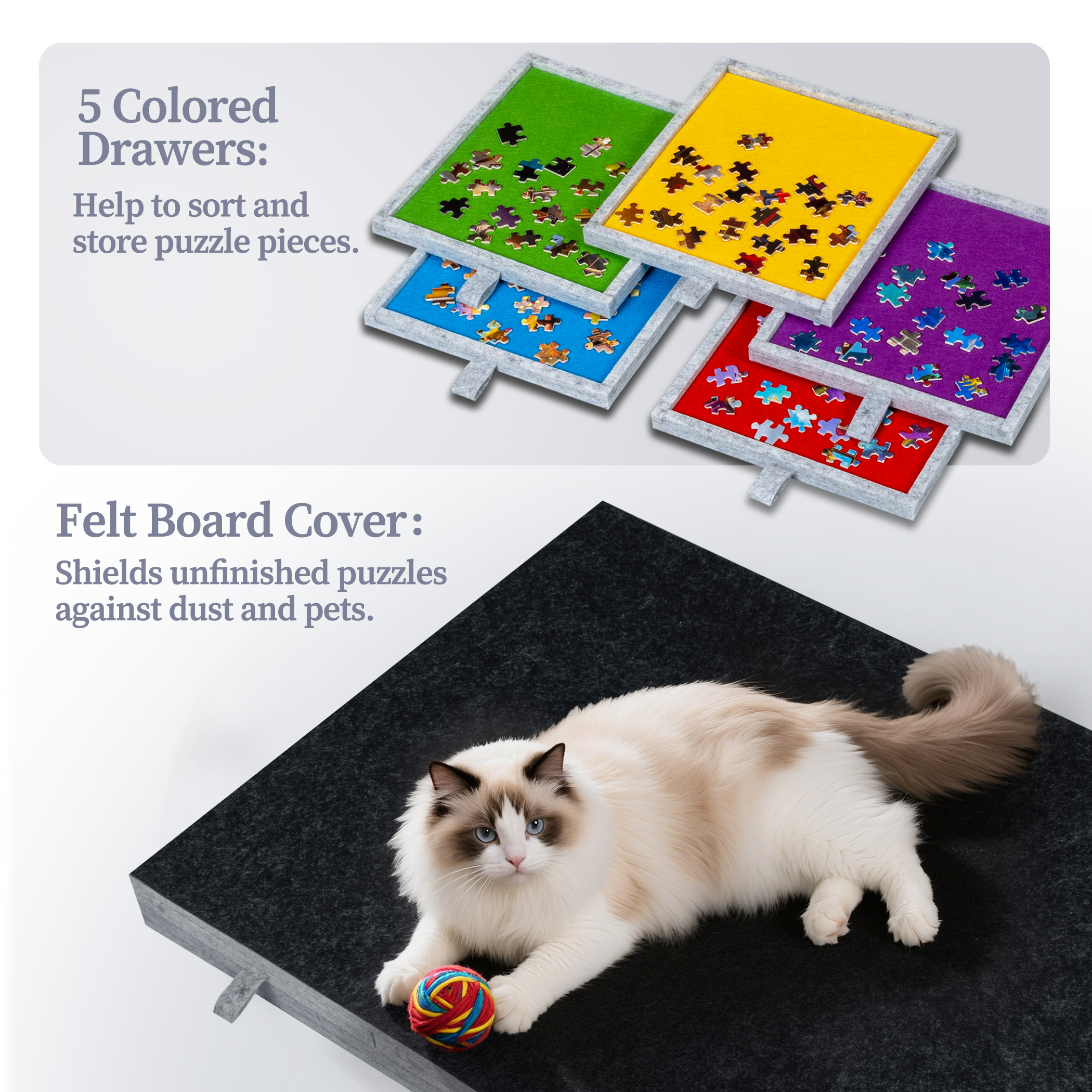 1000 Piece Jigsaw Puzzle Table with 5 Colored Drawers & Foldable Legs - Light Gray - Image 2