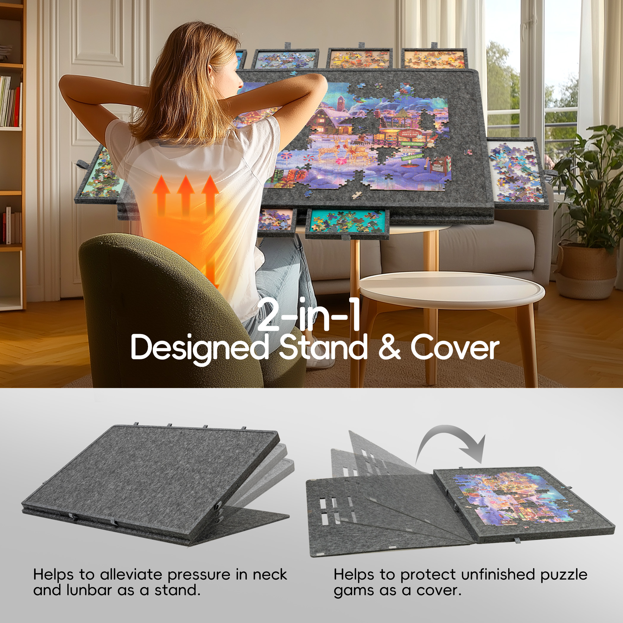 Jigpal 1500-Pc Tilting Lightweight Puzzle Board with 8 Drawers & Cover - Image 2