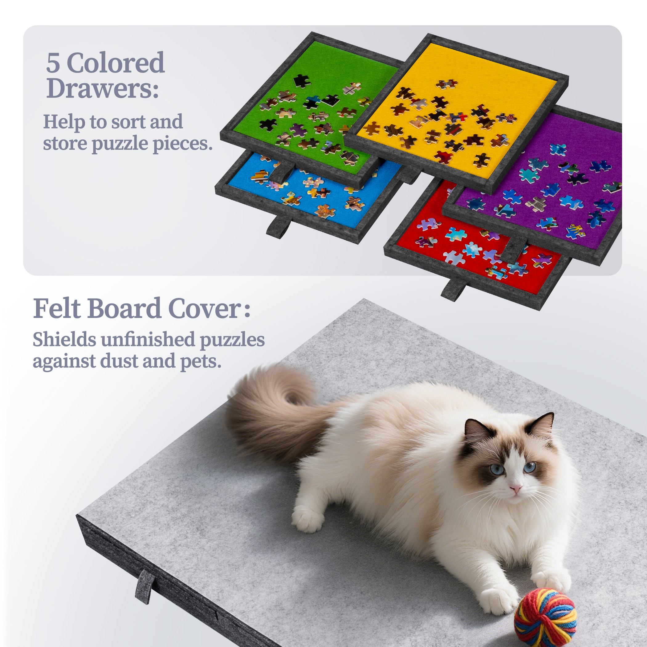 Jigpal 1000 Piece Jigsaw Puzzle Board with 5 Colored Drawers & Cover - Gray - Image 2