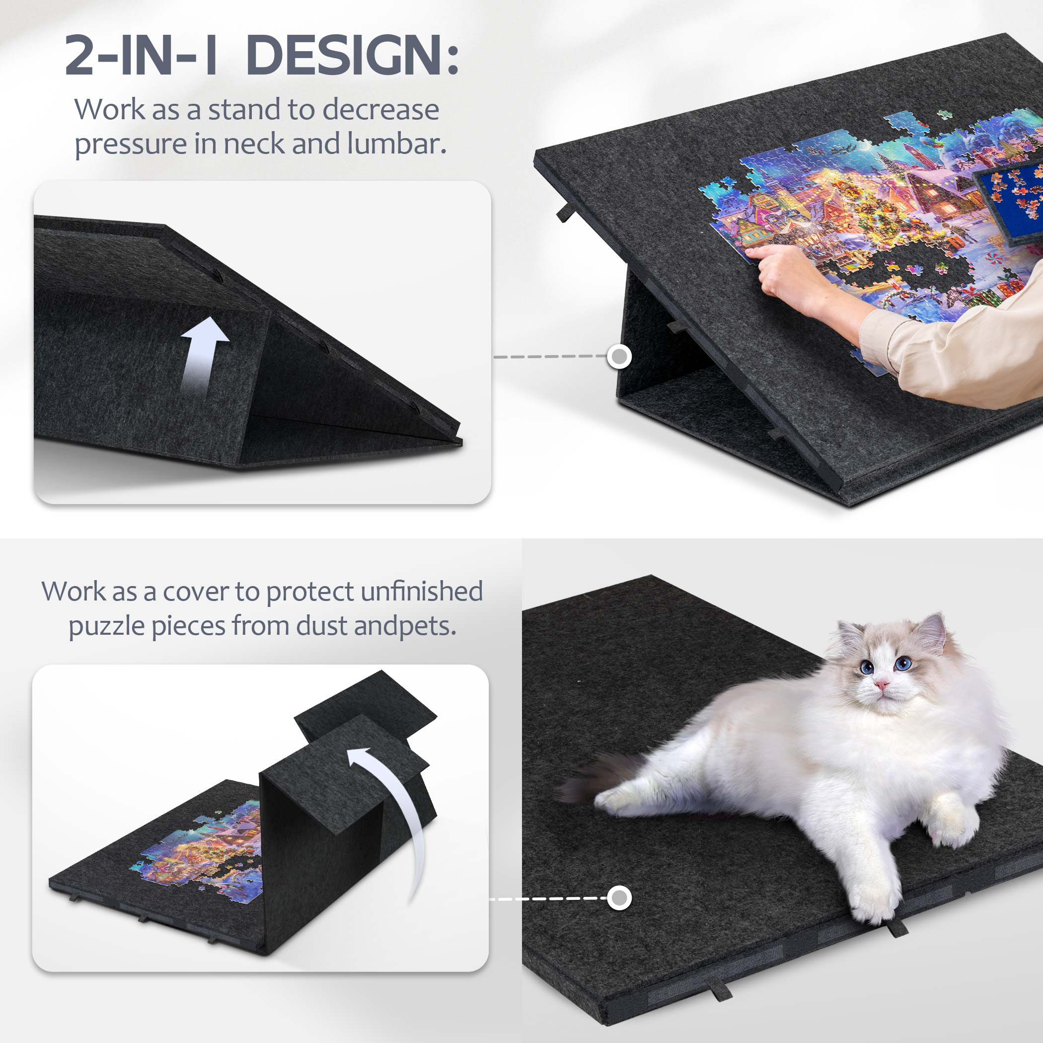 2000 Pieces Portable Jigsaw Puzzle Board with 6 Drawers & Trays - Dark Gray - Image 2