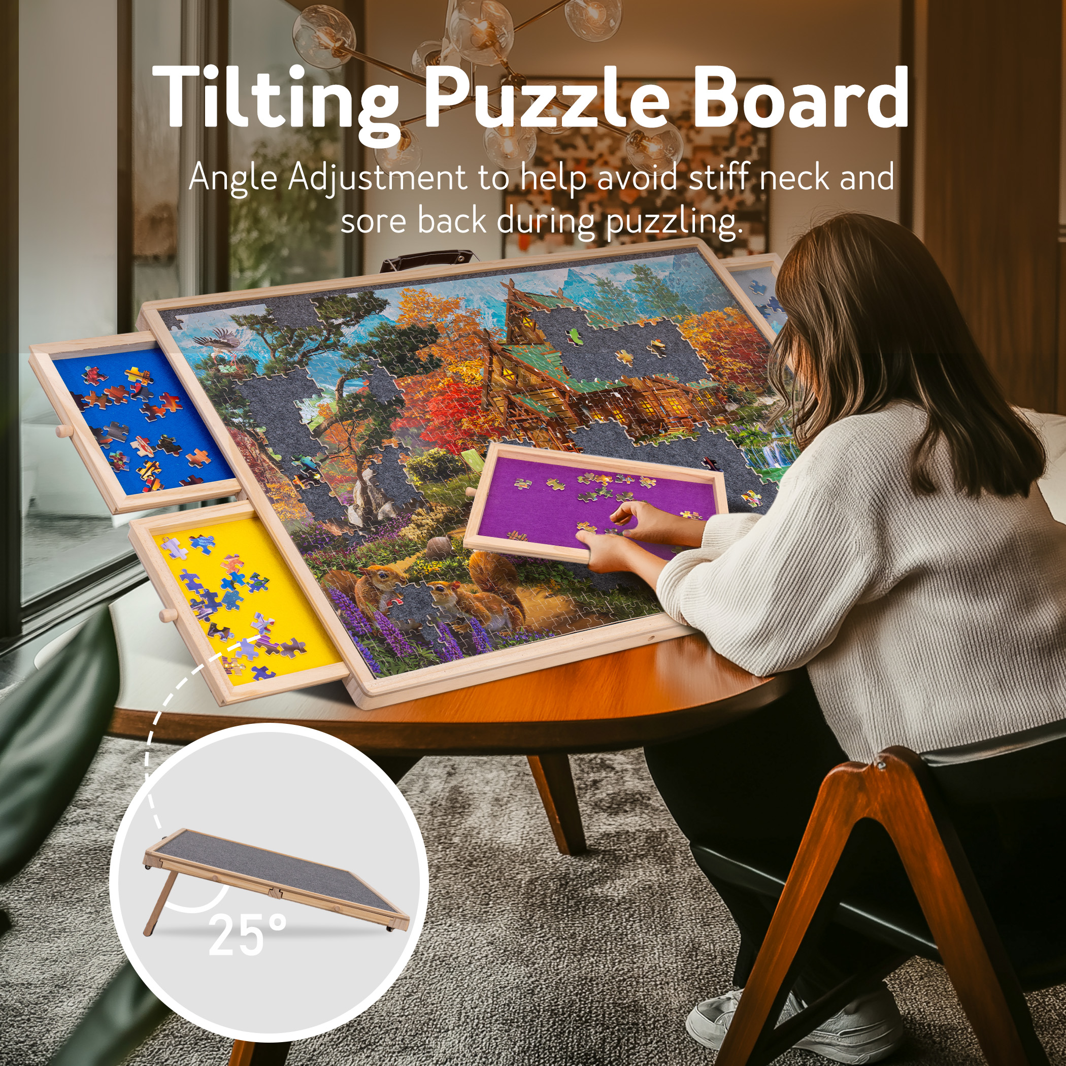 1000 Pieces Rotating Jigsaw Puzzle Board with 4 Sorting Drawers - Image 2