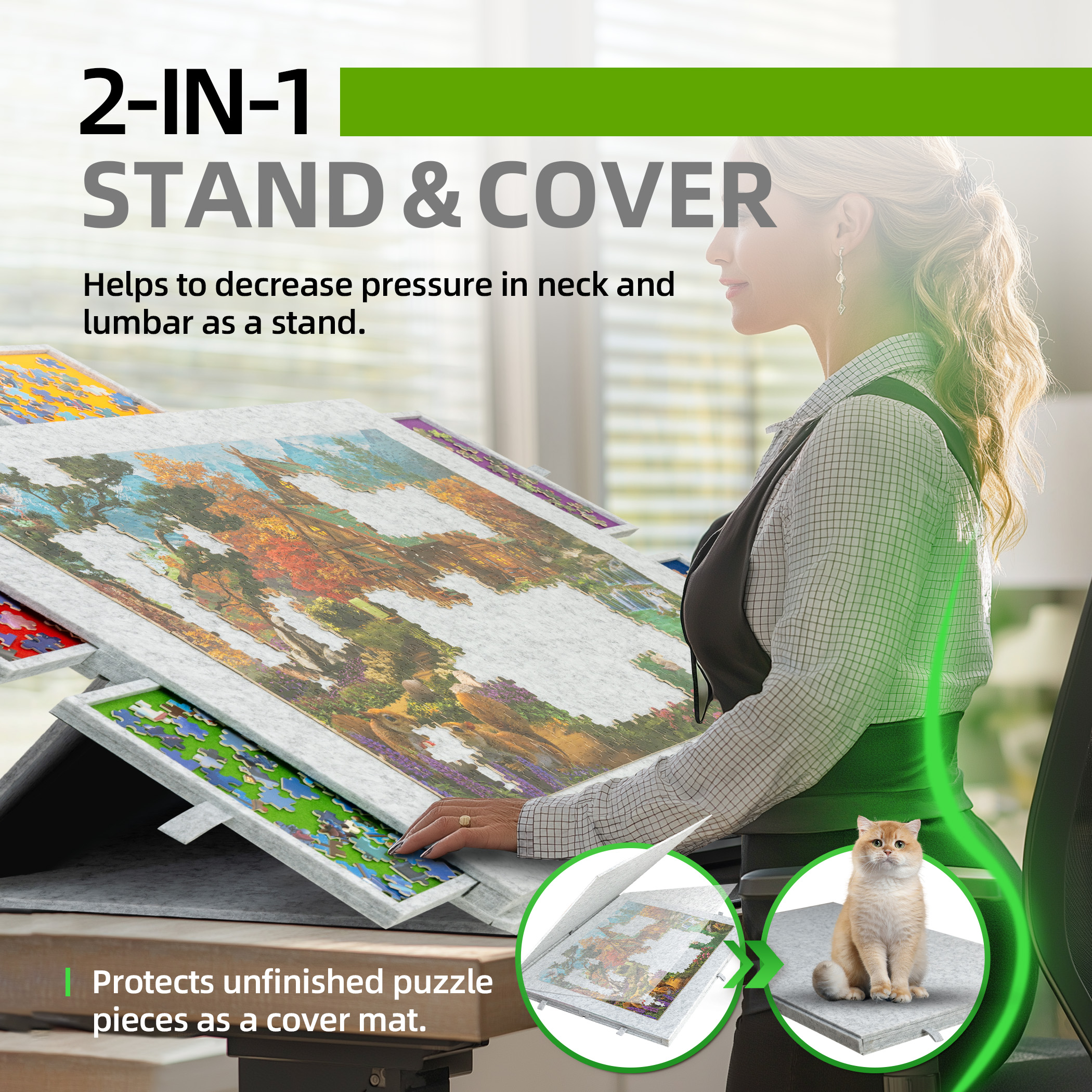 1500 Piece Tilting Jigsaw Puzzle Board with 2-in-1 Stand & Cover - Image 2