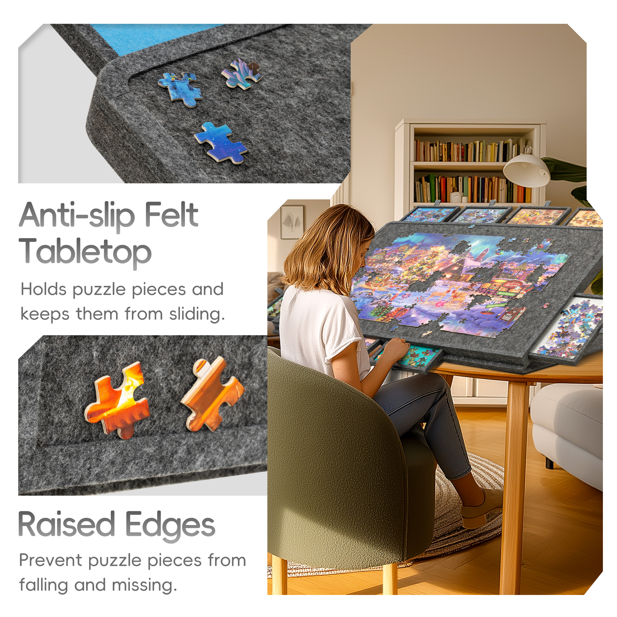 Jigpal 1500-Pc Tilting Lightweight Puzzle Board with 8 Drawers & Cover - Image 4