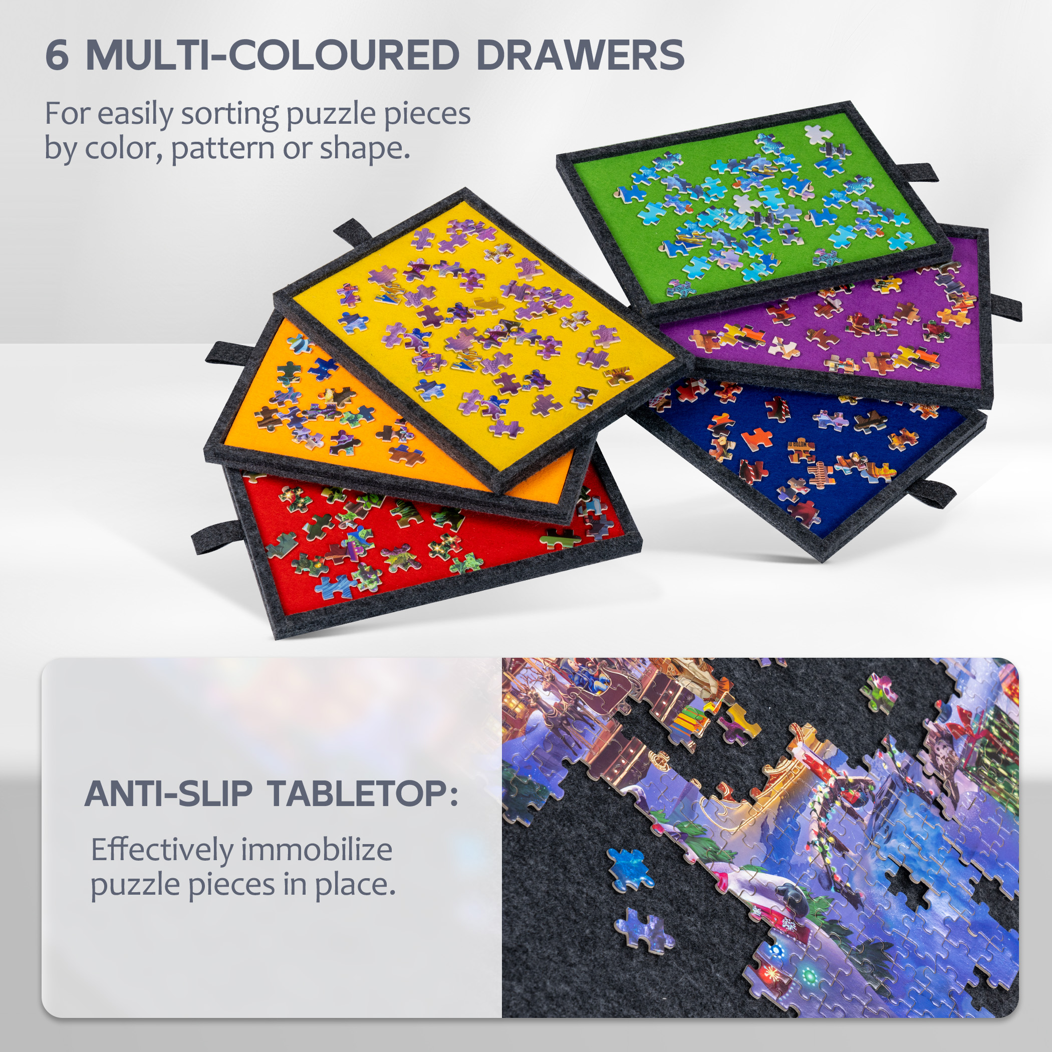 2000 Pieces Portable Jigsaw Puzzle Board with 6 Drawers & Trays - Dark Gray - Image 4
